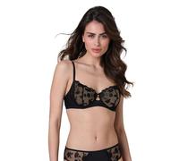 Lovable Reggiseno Balconcino con Ferretto Senza Imbottitura in Pizzo e Microfibra | Intimo Femminile e Sostegno | Flower Embroidery Donna, Nero 36E - 4E