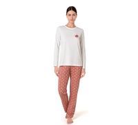 Lovable Set Pigiama 2 Pezzi in Jersey | Maglia Manica Lunga con Girocollo e Pantaloni con Coulisse | Comfort Trendy | Donna, Bianco Latte con Stampa 4 - L