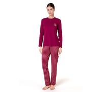 Lovable Set Pigiama 2 Pezzi in Jersey | Maglia Serafino Manica Lunga e Pantaloni Lunghi a Righe | Comfort Femminile | Donna, Lampone Intenso 4 - L