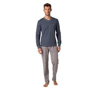 Lovable Set Pigiama in 100% Cotone | Maglia Maniche Lunghe con Scollo a V | Pantaloni Stampati con Tasche | Pigiama Invernale Uomo, Grigio Scuro 4 - M