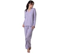 Lovable Set Pigiama in Brushed Punto Milano | Maglia Asimmetrica con Scollo a V e Dettagli a Contrasto | Pantaloni Lunghi con Vita Elasticata | Donna, Rosa Orchidea 3 - M