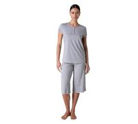 Lovable Set Pigiama in Jersey Cotone e Viscosa | T-Shirt Serafino Manica Corta e Pantaloni Pinocchietto Capri | Comfort Estivo | Donna, Grigio 2 - S
