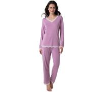 Lovable Set Pigiama in Modal Elasticizzato | Maglia con Scollo a V e Dettagli in Pizzo | Pantaloni Lunghi con Vita Elasticata | Morbido, Setoso e Traspirante | Donna, Rosa Orchidea 4 - L