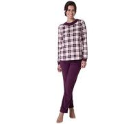 Lovable Set Pigiama in Morbido Micropile | Maglia Girocollo con Polsini | Pantaloni con Vita Elasticata, Tasche e Fondo a Costina | Caldo, Traspirante e Confortevole | Donna, Vinaccia Tartan 2 - S