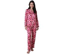 LOVABLE Set Pigiama in Satin Leggero | Camicia con Revers, Bottoni e Piping a Contrasto | Pantaloni Lunghi a Gamba Dritta con Vita Elasticata | Lucente, Morbido ed Elegante | Donna, Stampa fiori 3 - M