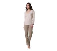 Lovable Set Pigiama Lungo in 100% Cotone | Maglia in Jersey con Scollo a V Serafino + Pantaloni con Elastico | Comfort Naturale | Donna, Cappuccino 4 - L