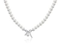 LOVANS Collan di perlen per le donne, collana di perle in loop con 42pcs AAA zirconia e 48pcs 7.5-8mm perla, 40+5cm lungo, rotonda collana di perle bianche imitazione con ciondolo