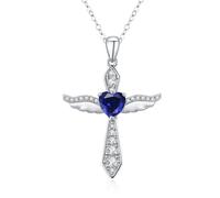 LOVANS Collane con croce in argento sterling 925 per donne, collana con pendente croce con ali di angelo in tono oro/argento. (Argento + zirconio blu)