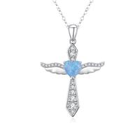 LOVANS Collane con croce in argento sterling 925 per donne, collana con pendente croce con ali di angelo in tono oro/argento. (Argento + opale blu)