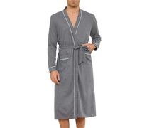 Lovasy Accappatoio Uomo Nido d'Ape Cotone Vestaglia Leggero in Maglia Waffle a Maniche Lunghe Morbido e Leggero Lunghezza al ginocchio Kimono con scollo a V e Cintura,A-Grigio scuro,L