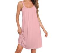 Lovasy Camicia da Notte Donna Estiva Sexy Sottoveste Senza Maniche con Spalline Larghe Camicia da Notte Plissettata con Scollo Rotondo Pigiama Corto Vestaglie per Casa e Casuale C Rosa Scuro L