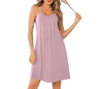 Lovasy Camicia da Notte Donna Estiva Sexy Sottoveste Senza Maniche con Spalline Larghe Camicia da Notte Plissettata con Scollo Rotondo Pigiama Corto Vestaglie per Casa e Casuale A Rosa Fagiolo M