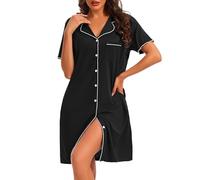 Lovasy Camicia da Notte in Cotone Donna Manica Corta Volant Abito da Notte Allattamento con Scollo a V Classico Pigiama Vestaglia Bottoni Davanti con Tasche