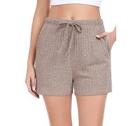 Lovasy Pantaloncini Donna Estivi Morbido e traspirante Pantaloni Pigiama Corti in Maglia a Coste Shorts Pigiama Donna con Tasche per Casa Casual A Grigio XL