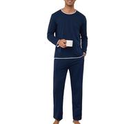 Lovasy Pigiama da Uomo Invernale in Cotone Set Pigiama Caldo a Maniche Lunghe con Scollo Rotondo Pigiami Due Pezzi Casual per la Casa,A-Blu Navy,XXL