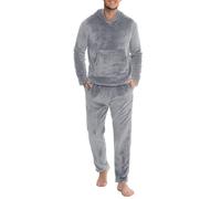 Lovasy Pigiama in Pile Uomo Caldo con Cappuccio Pigiami Due Pezzi Invernale Comodo Pigiama Lungo Completino Casual per Casa con Tasche S-XXL,Grigio Chiaro,L