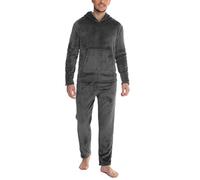 Lovasy Pigiama Pile Uomo Caldo con Cappuccio Pigiami Due Pezzi Invernale | Comodo Pigiama Lungo Completo Casual per Casa con Tasche S-XXL