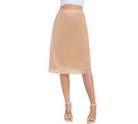 Lovasy Sottogonna da Donna Lunga in Raso Sottogonna in Pizzo Confortevole e Antistatiche Mezza Sottoveste Gonna Morbido Seta Sottovesti con Elastico in Vita Gonne da Donna,A-Champagne Scuro,S