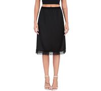 Lovasy Sottogonna da Donna Lunga in Raso Sottogonna in Pizzo Confortevole e Antistatiche Mezza Sottoveste Gonna Morbido Seta Sottovesti con Elastico in Vita Gonne da Donna,A-Nero,M