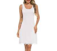 Lovasy Sottoveste Donna Corta Sottovesti in Pizzo con Spallina Larga Sexy Camicia da Notte Senza Maniche,A-Bianco,S