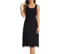 Lovasy Sottoveste Donna Lunga con Pizzo Sottovesti in Modal Senza Maniche Sexy Camicia da Notte con Spalla Larga Sottoveste Gonna Elegante Modellante Antistatica,A-Nero,XXL