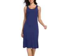 Lovasy Sottovesti da Donna Lungo Abito Sottoveste con Spalla Larga Sexy Lingerie Sottoveste Gonna Elegante Camicia da Notte Senza Maniche,A-Blu Navy,L