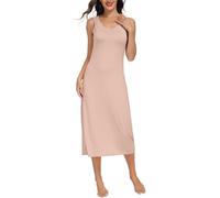 Lovasy Sottovesti da Donna Lungo Abito Sottoveste in Modal con Spalla Larga Sexy Lingerie Sottoveste Gonna Elegante Camicia da Notte Modellante Antistatica,A-Cachi,XXL