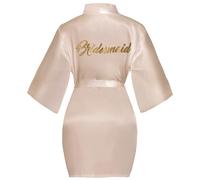 Lovasy Vestaglia Damigella Bride Bianca in Raso da Donna,Accappatoi e Vestaglia da Sposa Camicia da Notte in Pizzo Satin Sexy Pigiama Kimono Scollo V,Damigelle - Champagne scuro,XL