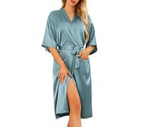 Lovasy Vestaglia Sposa Bianca da Donna Kimono Giapponese Sexy Pigiama Camicie da Notte Accappatoi, Grigio verde, S