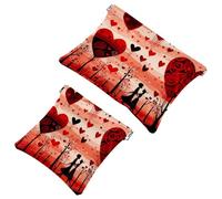 Love-782 - Trousse per cosmetici tascabili per San Valentino, 2 pezzi, colore: rosso e nero, borsa per cosmetici impermeabile, portatile, senza cerniera, Multicolore 01, A:7.1x5.8in/18x14.8cm,B