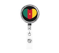Love Bandiera del Camerun Cuore del Camerun Bobina porta badge in metallo resistente, porta badge retrattile con clip da cintura per portachiavi Porta badge Impiegato Insegnante 1