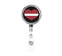 Love Bandiera della Lettonia Cuore lettone Bobina porta badge in metallo resistente, porta badge retrattile con clip da cintura per portachiavi Porta badge Impiegato Insegnante 1