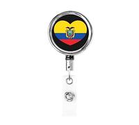Love Bandiera dell'Ecuador Cuore ecuadoriano Bobina porta badge in metallo resistente, porta badge retrattile con clip da cintura per portachiavi Porta badge Impiegato Insegnante 1