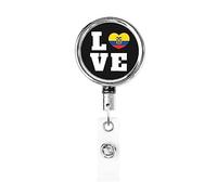 Love Bandiera dell'Ecuador Cuore ecuadoriano Bobina porta badge in metallo resistente, Porta badge retrattile con clip da cintura per portachiavi Porta badge Dipendente Insegnante