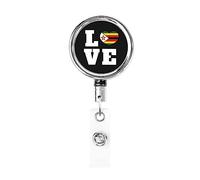 Love Bandiera dello Zimbabwe Cuore dello Zimbabwe Bobina porta badge in metallo resistente, porta badge retrattile con clip da cintura per portachiavi Porta badge Impiegato Insegnante 1
