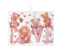 Love Bears - Tappetino scolapiatti per bancone della cucina, tappetino assorbente scolapiatti a forma di cuore di pesca, in microfibra, per San Valentino, protezione per bar, 45 x 61 cm