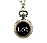 Love Bike Orologio da tasca vintage in lega con ciondolo a forma di bicicletta, idea regalo per uomo e donna, stile rame, misura unica