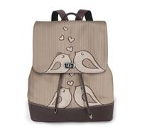 Love Birdie Stripe Print Donne Zaino Impermeabile Antifurto Leggero Pu Moda Pelle Nylon Scuola Borsa a Tracolla Zaino Da Viaggio, Nero , Taglia unica