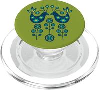 Love Birds Folk Mid-Century Scandi Floral Birds - Blu scuro PopSockets PopGrip per MagSafe