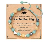 Love Bracele T - Braccialetto analogico regolabile in pietra naturale, intrecciato a mano, per la stagione di laurea, per ragazzi, Misura unica, Vetro, Nessuna pietra preziosa
