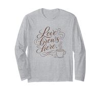 Love Brews Here Coffee Lover Home Kitchen Citazione Maglia a Manica