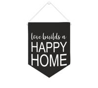 Love Builds A Happy Home, striscione in tela motivazionale da appendere alla parete, striscione decorativo per la casa, per soggiorno, camera da letto, ufficio, regali per le vacanze, 25,4 x 30,5 cm