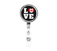 Love Canada Flag Porta badge in metallo resistente a forma di cuore canadese, porta badge retrattile con clip da cintura per porta badge identificativo dipendente insegnante