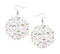 Love Cartoon Fox Stampa Piercing Rotondo Orecchini In Pelle Set 1 Paio di Eleganti Orecchini In Pelle Pendenti Cerchio Per Le Donne Gioielli Regali, One Size, Poliestere