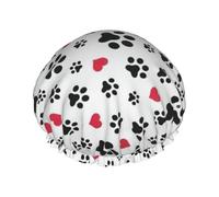 Love Cat Paw Heart Puppy Foot Print Cuffia da doccia da donna leggera riutilizzabile morbida a doppio strato impermeabile a prova di perdite.