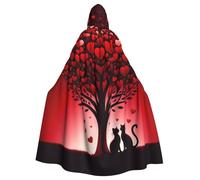 Love-Cats-Red-Tree - Mantello con cappuccio da strega per adulti, costume di Halloween con cappuccio