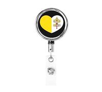 Love Città del Vaticano Bandiera Cuore Bobina porta badge in metallo resistente, Porta badge retrattile con clip da cintura per portachiavi Porta badge Impiegato Insegnante 1
