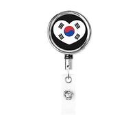 Love Corea del Sud Bandiera Cuore Bobina porta badge in metallo resistente, porta badge retrattile con clip da cintura per portachiavi Porta badge Impiegato Insegnante 1