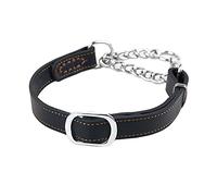 Love Dream Collari per cani da addestramento in pelle, collare per cani da addestramento, in acciaio inox, anti-fuga senza tirare, per cani di taglia media (35 - 48 cm), nero)