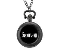 Love Drum - Orologio da tasca vintage in lega, con ciondolo, collana regalo per uomo e donna, Stile nero, misura unica